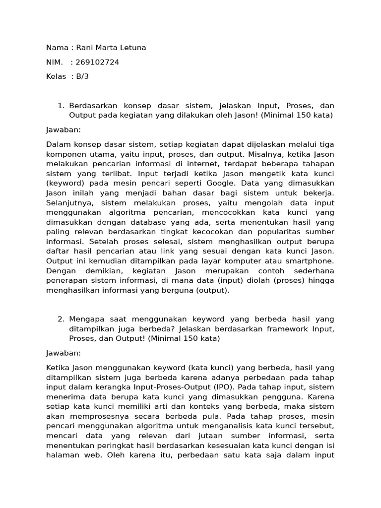 Konsep Input, Proses, Output Sistem | PDF