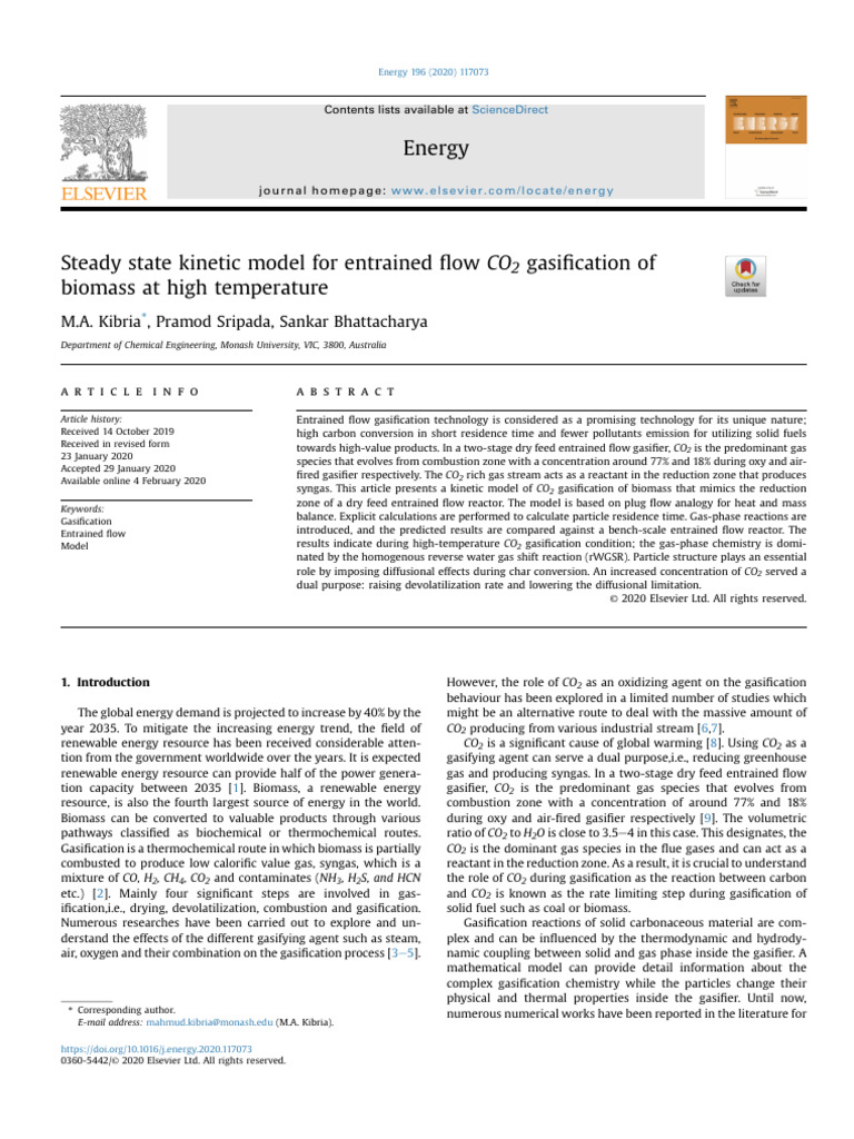 CO2 Gasification Kinetic Model for Biomass | PDF | Gasification | Gases