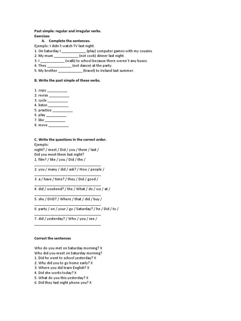 Past Simple Verb Exercises | PDF | Grammar | Language Mechanics
