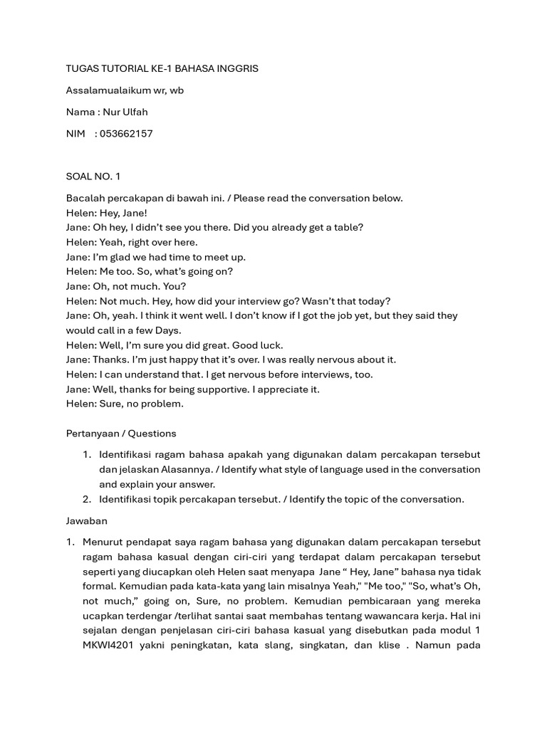 English Tutorial Assignment Overview | PDF