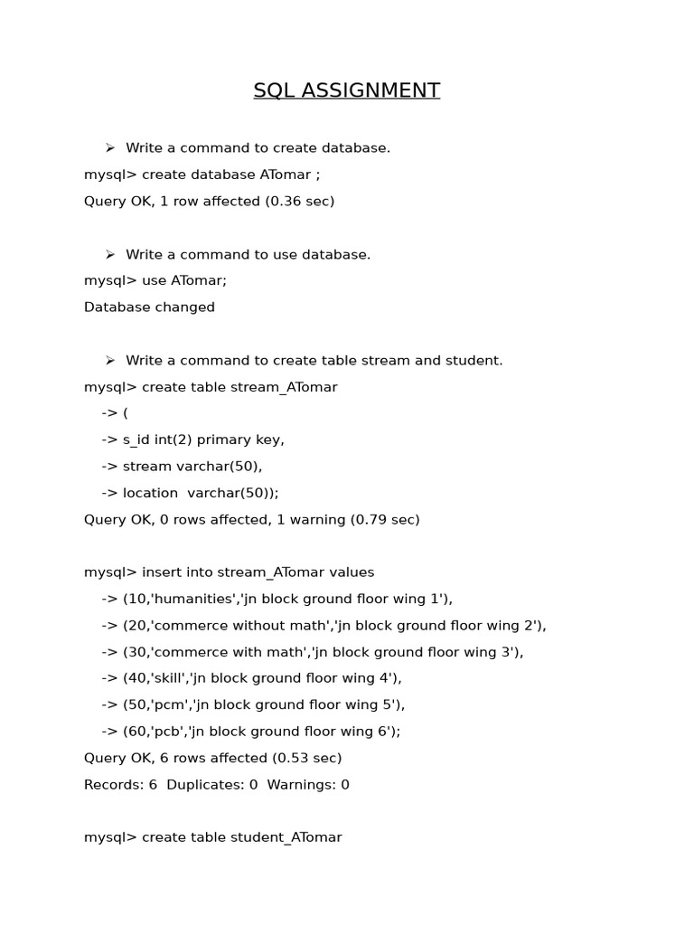 SQL Commands for Student Database Management | PDF | Table (Database ...