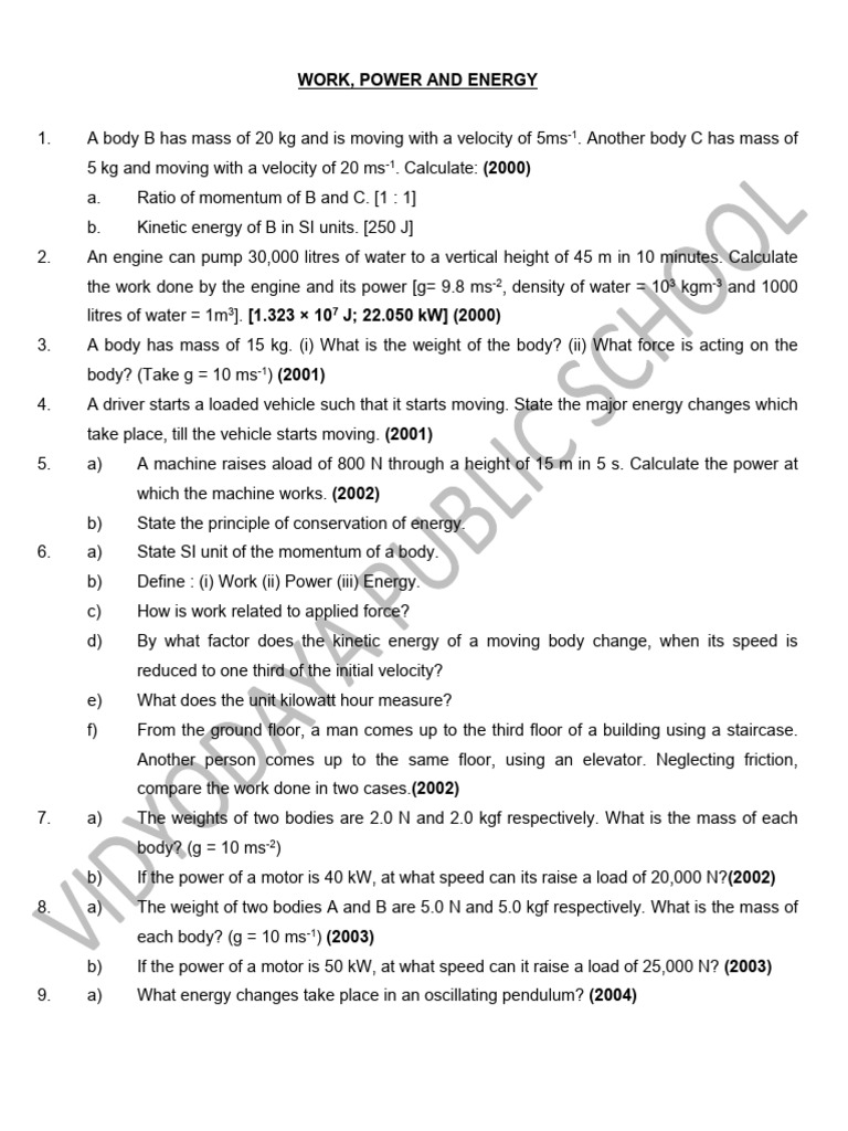 Work, Power and Energy | PDF | Force | Mass