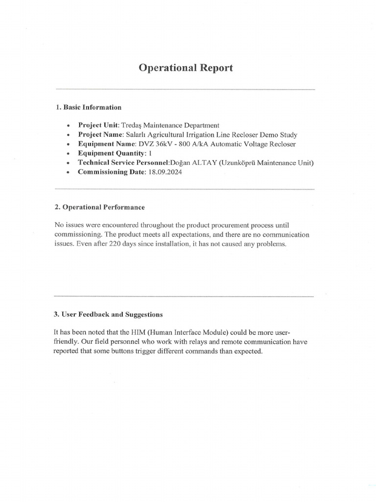 Operational Report | PDF