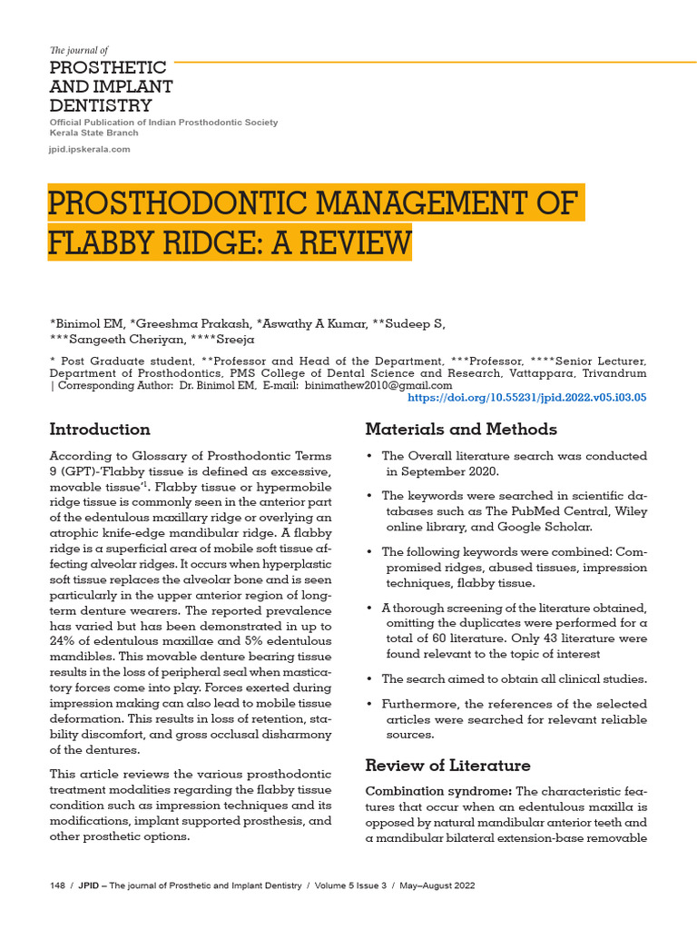 Flabby Ridge Management in Prosthodontics | PDF | Dental Implant | Dentures