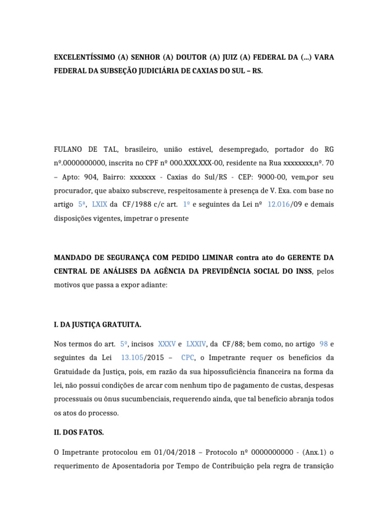Mandado de Segurança INSS Caxias do Sul | PDF | Mandamus | Habeas corpus