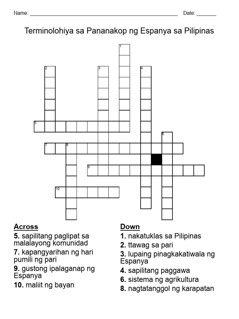 Terminolohiya Sa Pananakop NG Espanya Sa Pilipinas Crossword - WordMint ...