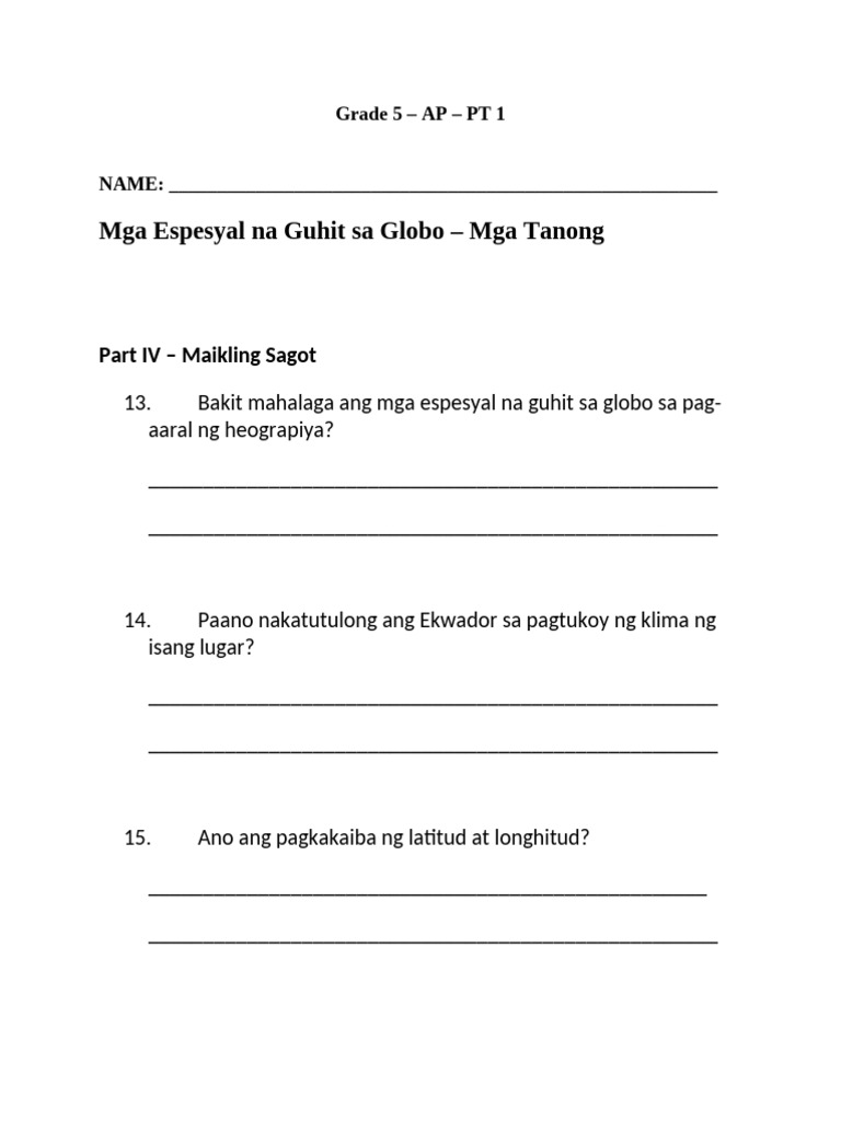 Grade 5 AP PT 1 | PDF