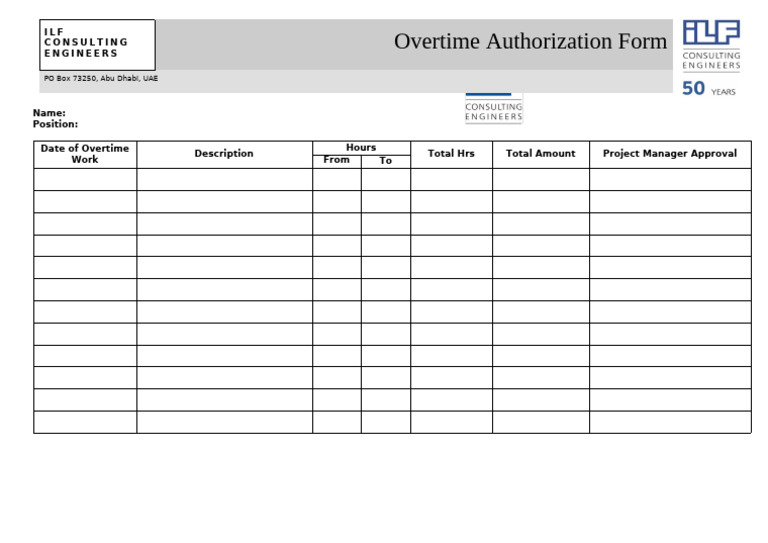Overtime Authorization Form Template | PDF