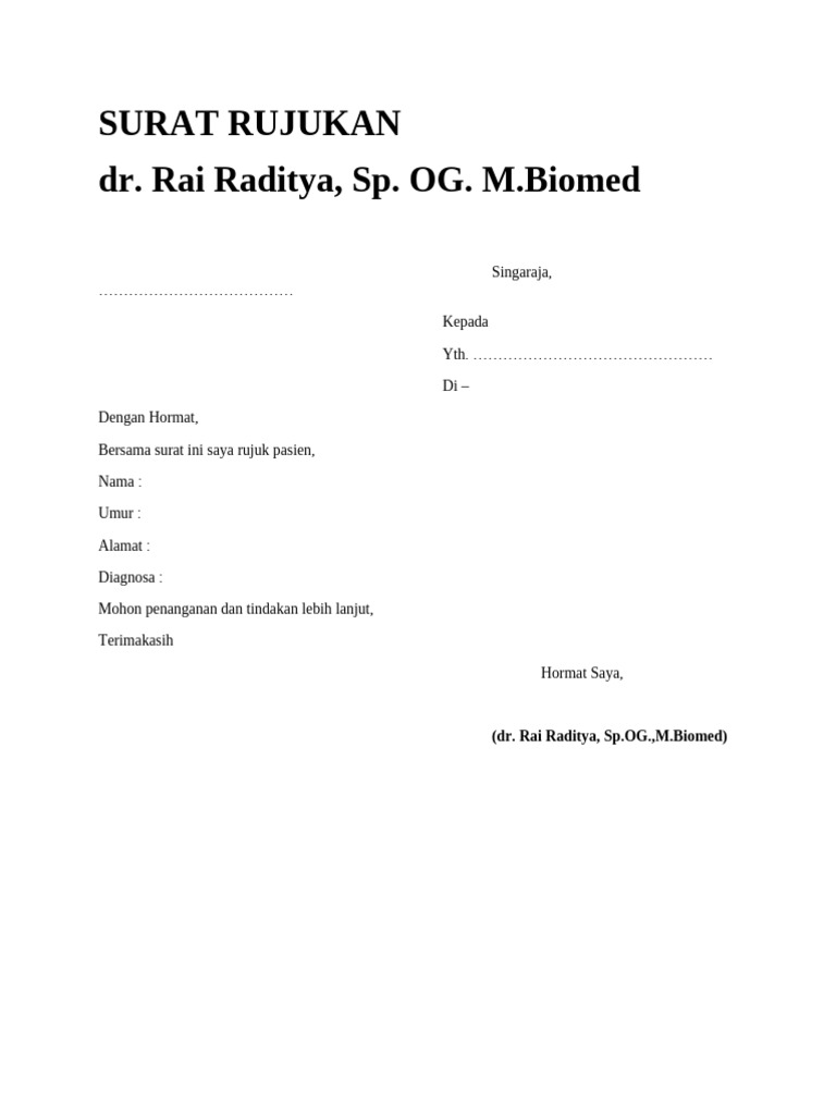 Surat Rujukan Pasien oleh Dokter Spesialis | PDF