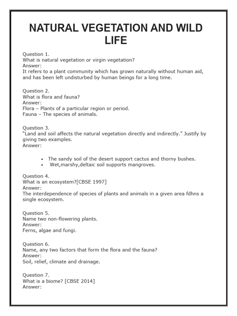 Natural Vegetation and Wildlife Overview | PDF | Forests | Soil