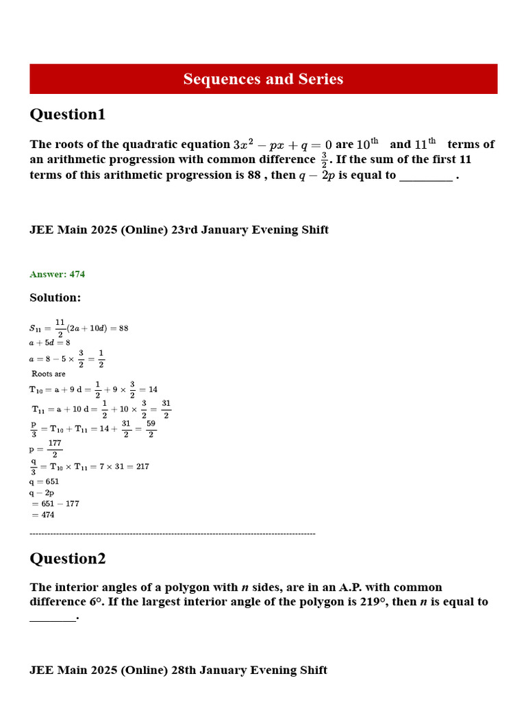 Sequences and Series PYQS 2025 | PDF | Mathematics | Number Theory