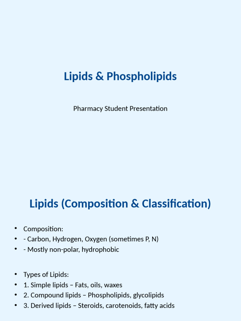 Lipids and Phospholipids Overview | PDF