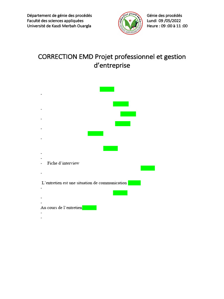 Correction EMD : Projet professionnel et CV | PDF