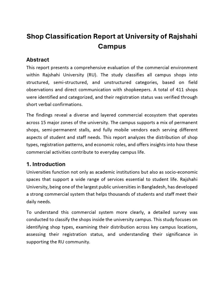 Rajshahi University Shop Classification Report | PDF
