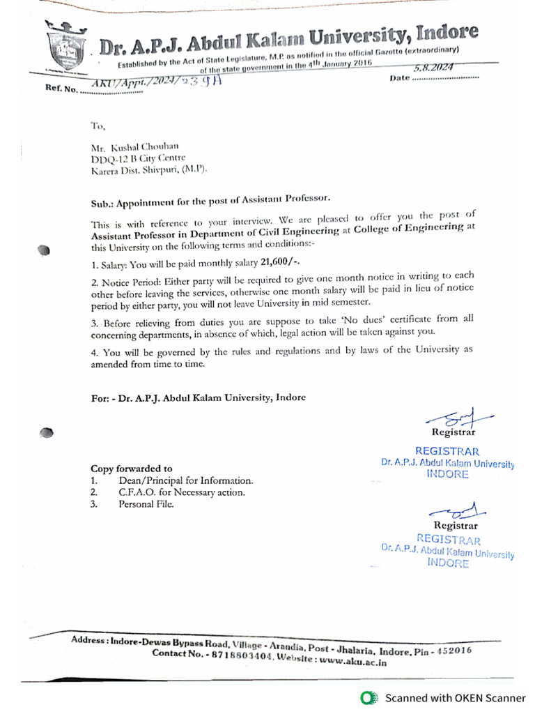 Faculty Appointment Letter and Joining Report | PDF