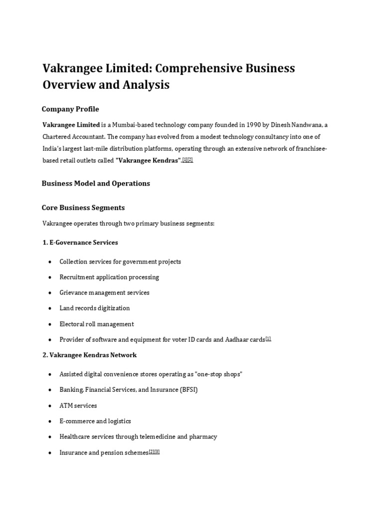 Vakrangee Limited - Comprehensive Business Overview | PDF | Investing ...