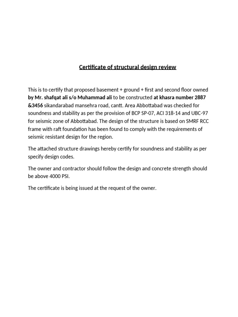 Structural Design Review Certificate | PDF