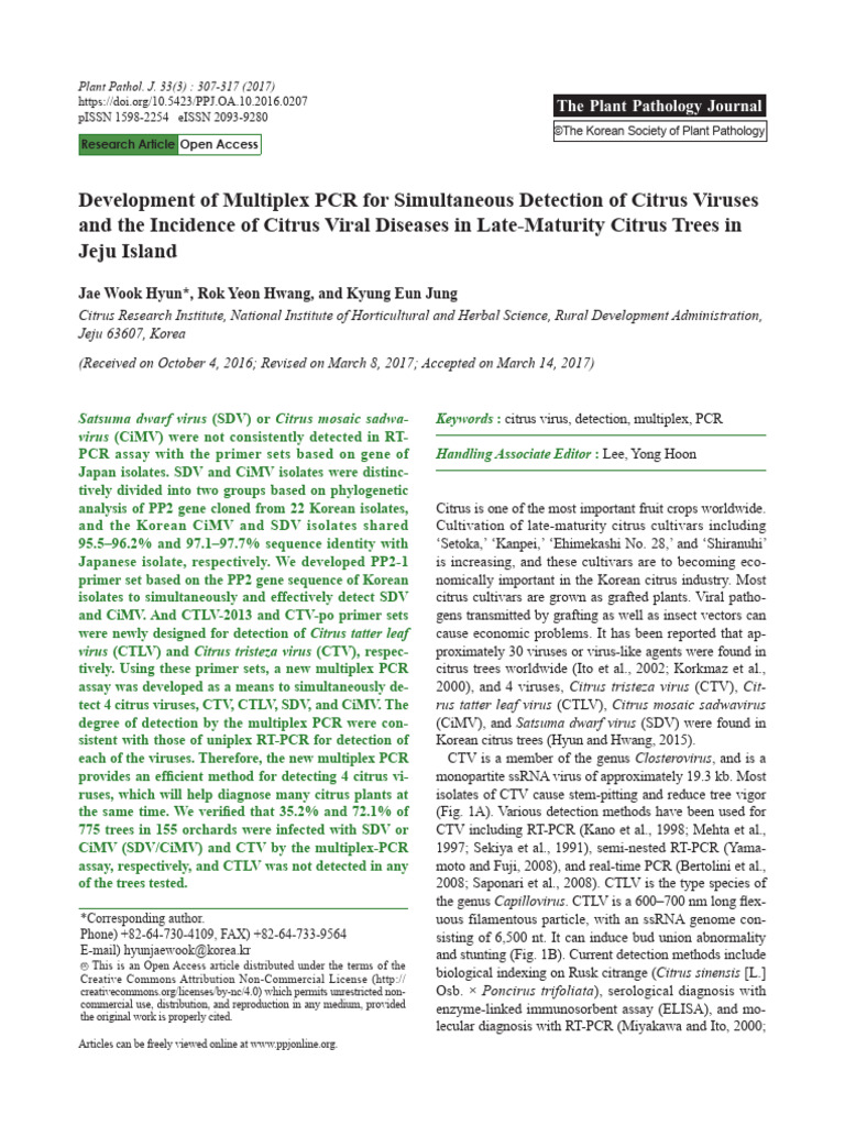 Development of Multiplex PCR For Simultaneous Detection of Citrus ...
