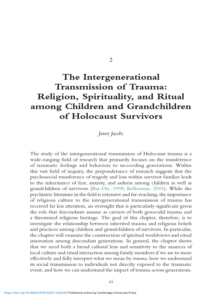 The Intergenerational Transmission of Trauma Religion Spirituality and ...