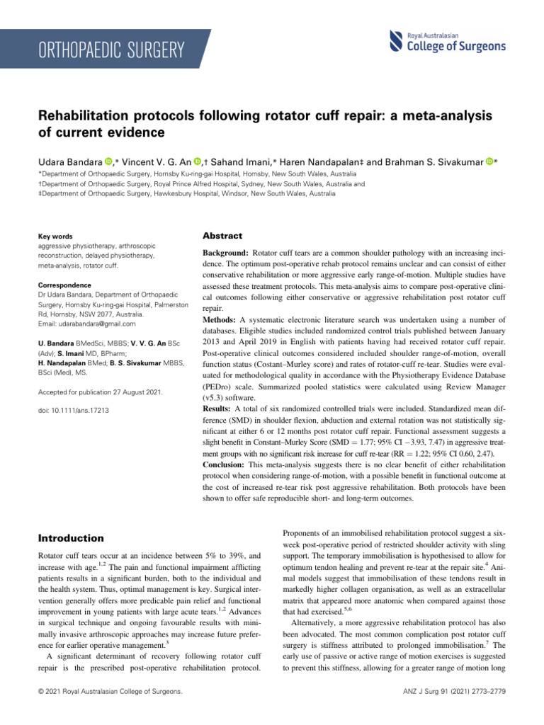 ANZ Journal of Surgery - 2021 - Bandara - Rehabilitation Protocols ...