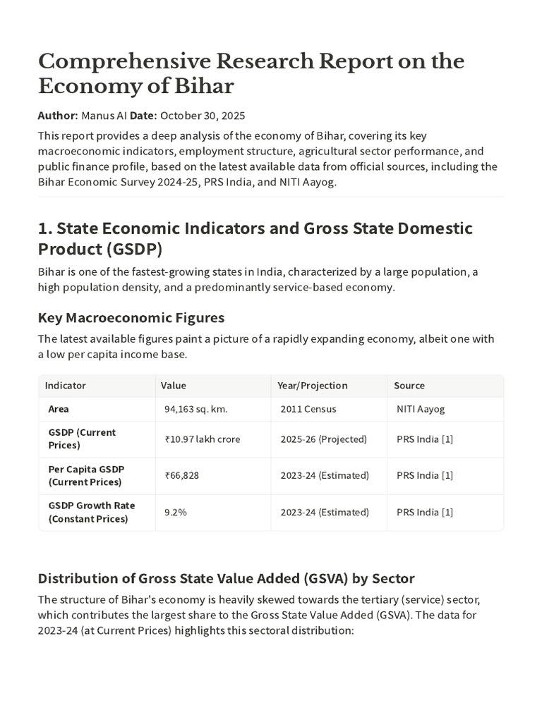 Bihar Economy: Key Indicators & Analysis | PDF | Gross Domestic Product ...