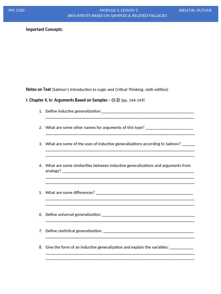 Module 3, Lesson 3 - SkeletalOutline | PDF | Argument | Fallacy