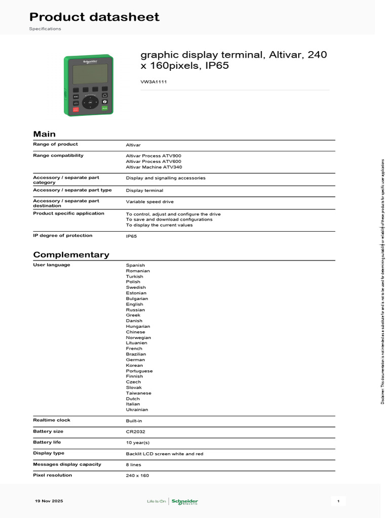 Schneider Electric Altivar-Process-ATV600 VW3A1111 | PDF