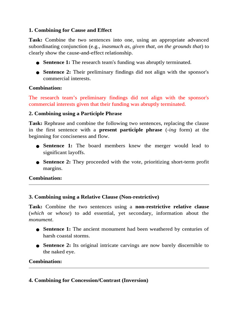 Sentence Combination 1 | PDF | Sentence (Linguistics) | Phrase