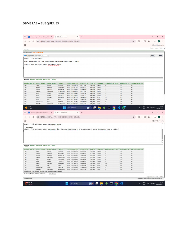 DBMS LAB Sub Queries of Lab 08 | PDF