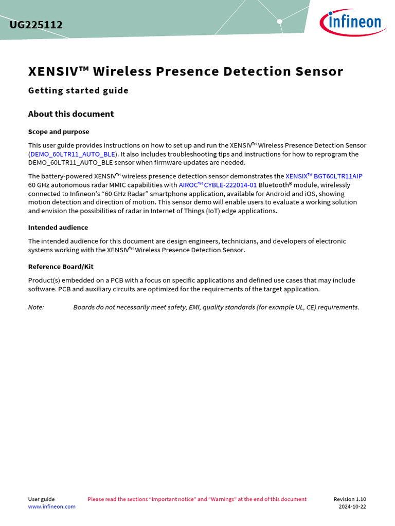 Curated visual reference: Fresh Look at Infineon Ug225112 Xensiv Wireless Presence Detection Sensor Usermanual