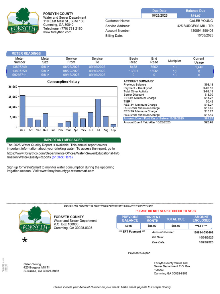 Forsyth County Water Bill Summary | PDF | Fee | Credit Card