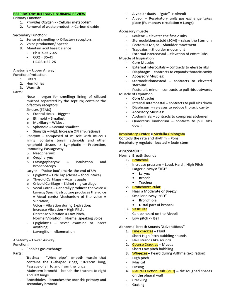 Respiratory Nursing Review Guide | PDF | Respiratory Tract | Chronic ...