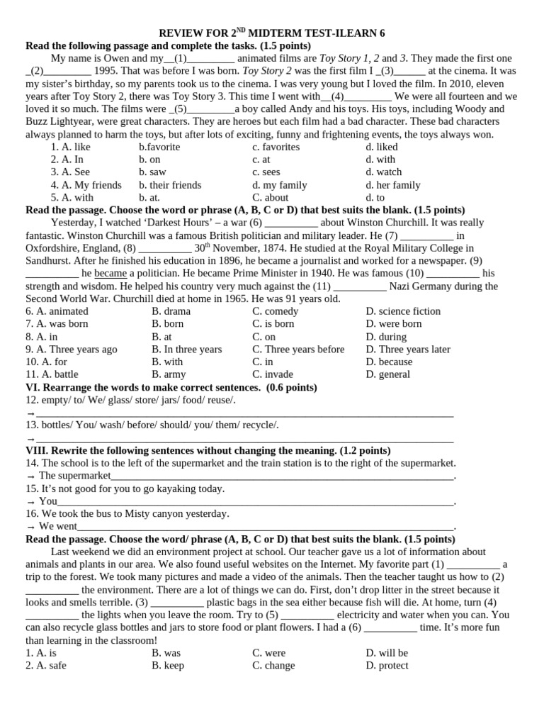 2nd Midterm Test Review - iLearn 6 | PDF