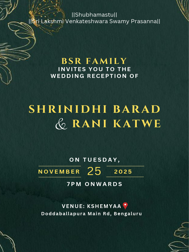 Shrinidhi and Rani - Reception Invite | PDF