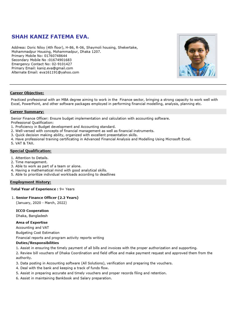 Finance Professional Resume - Dhaka | PDF | Accounting | Accounts Payable