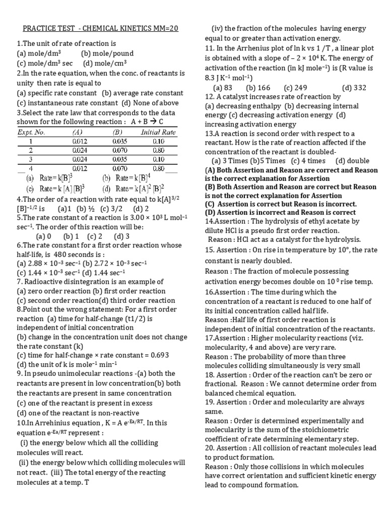Mcq Kinetics | PDF | Reaction Rate | Activation Energy