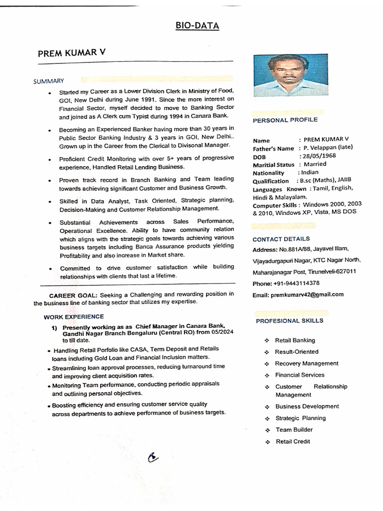 Bio Data C V | PDF