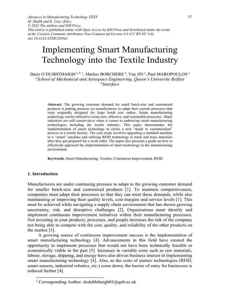 Smart Manufacturing in Textiles: Implementation Guide | PDF | Return On ...