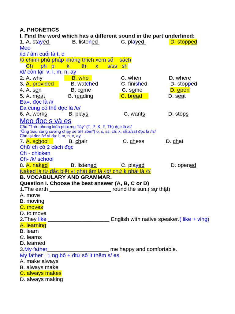 Phonetics and Grammar Exercises Guide | PDF