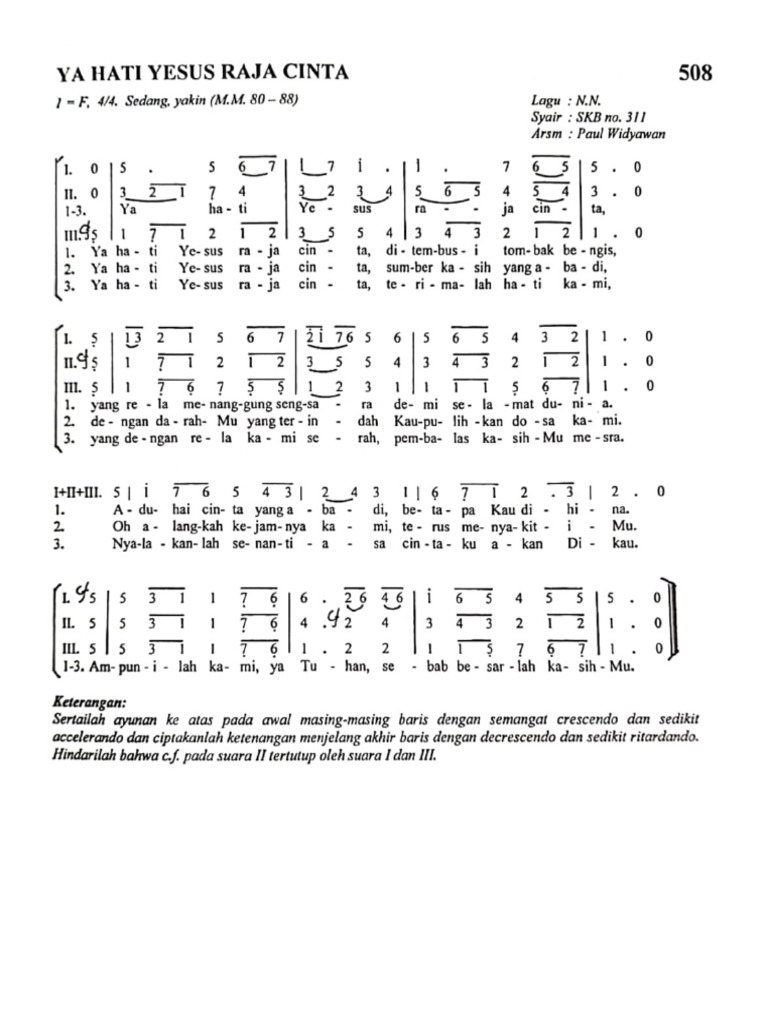 MB 508 - Ya Hati Yesus Raja Cinta | PDF