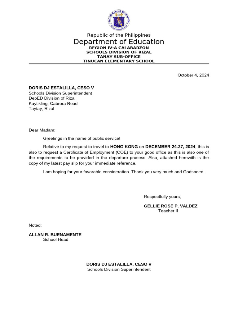 Request Letter For COE | PDF