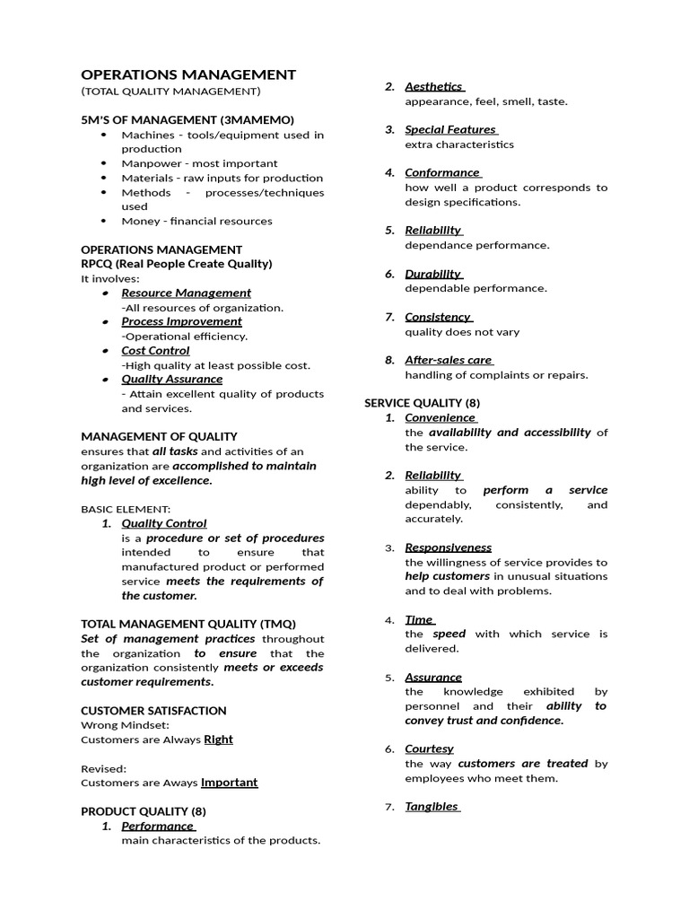 OPERATIONS MANAGEMENT | PDF | Reliability Engineering | Operations ...