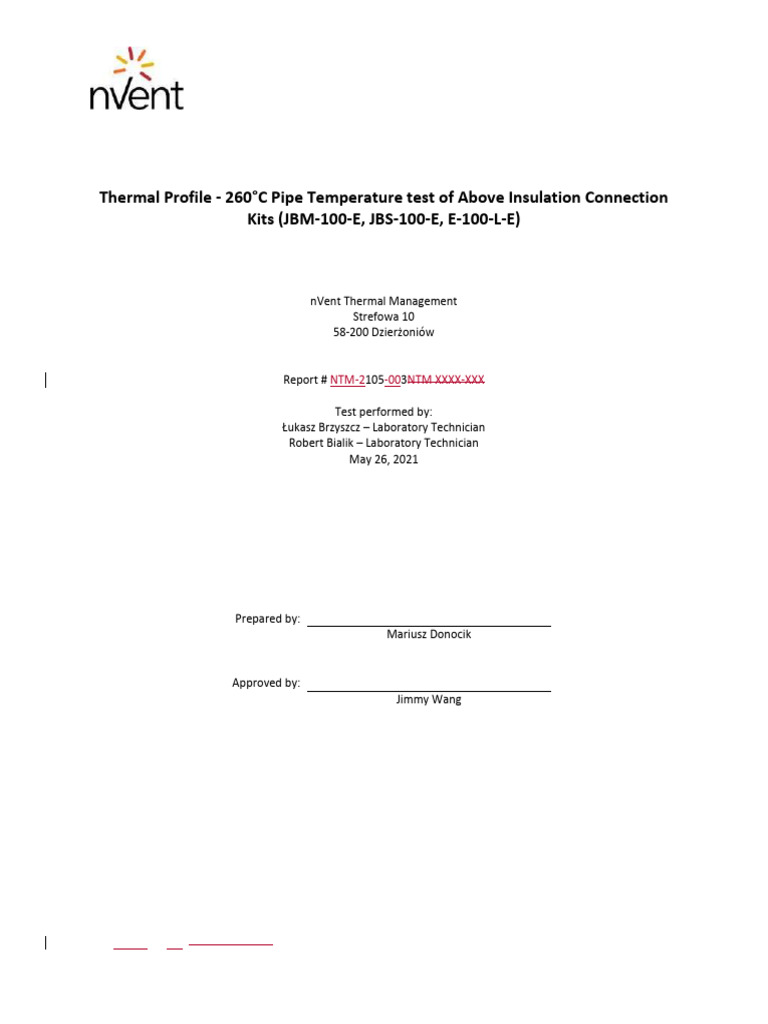 Thermal Profile - 260°C Pipe Temperature test of Above Insulation ...