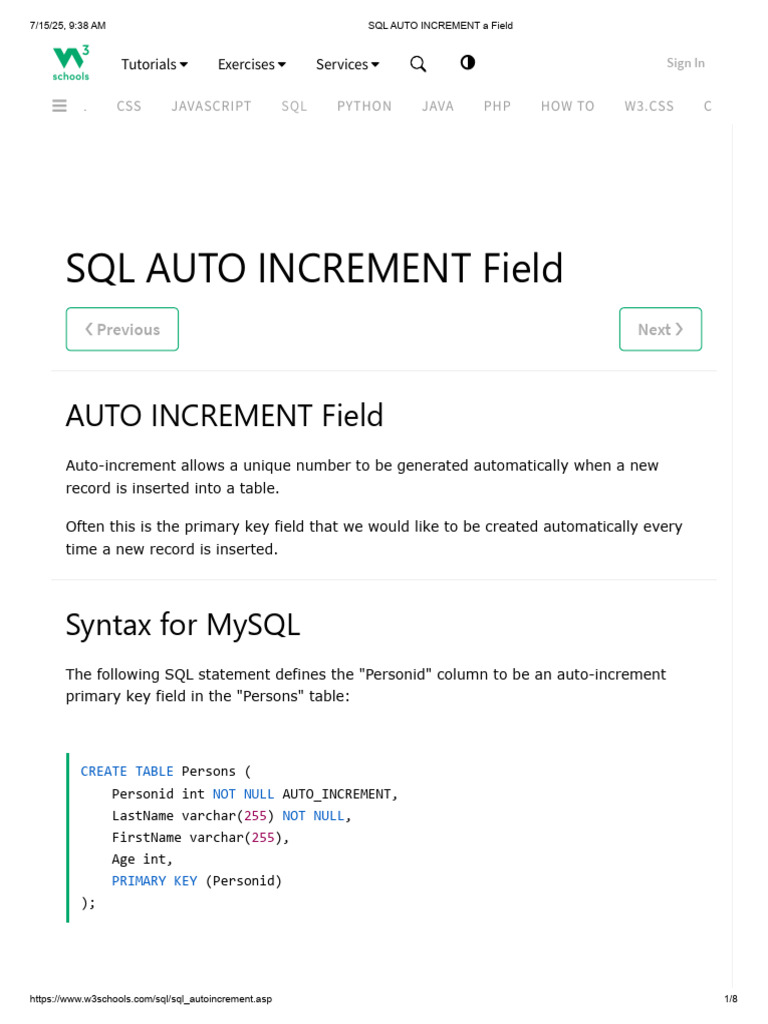 SQL Auto Increment Field Explained | PDF | Programming Paradigms ...