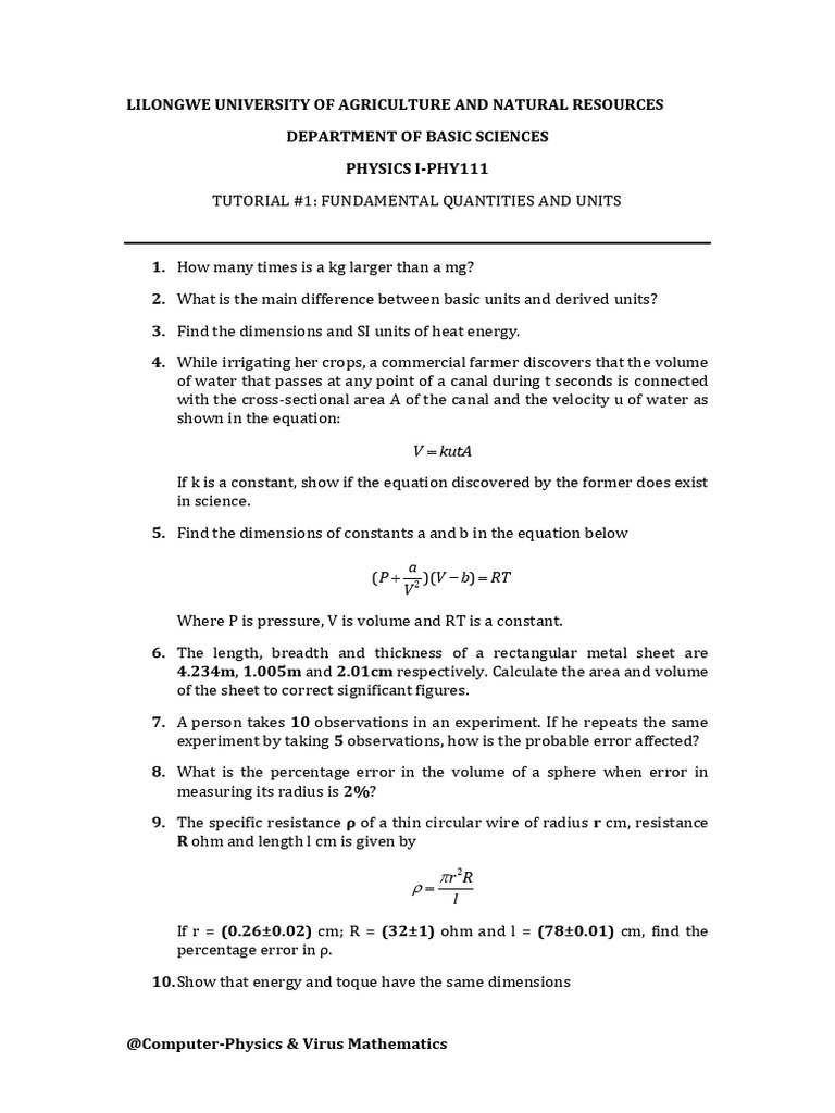 Phy 111 - Tutorial 1 | PDF | Length | Significant Figures