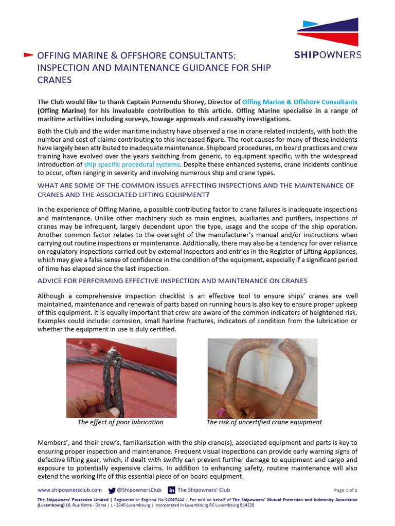 Crane Inspection and Maintenance Guide | PDF | Crane (Machine) | Ships