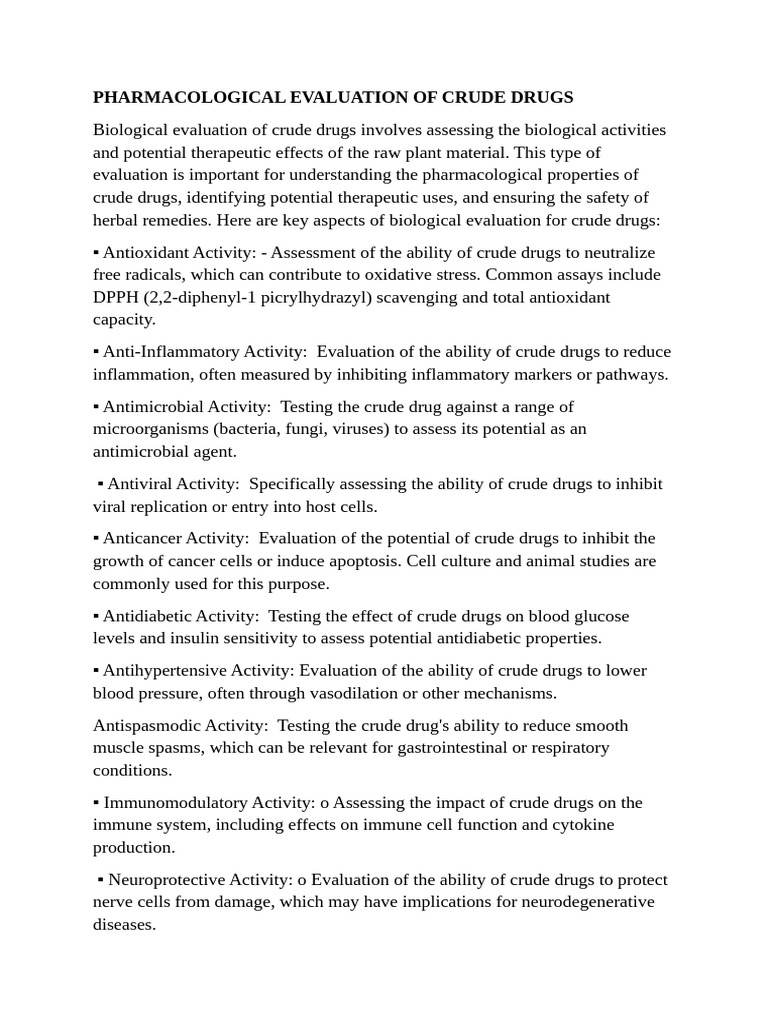 Pharmacological Evaluation of Crude Drugs | PDF | Inflammation ...
