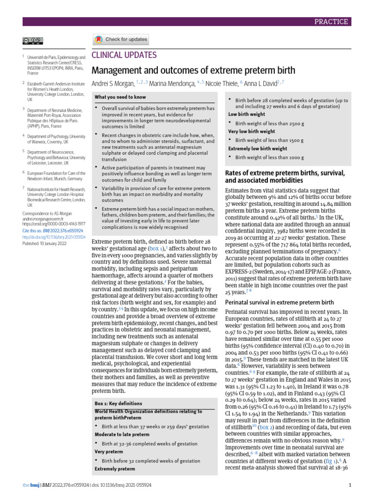 Extreme Preterm Birth Management Insights | PDF | Preterm Birth ...