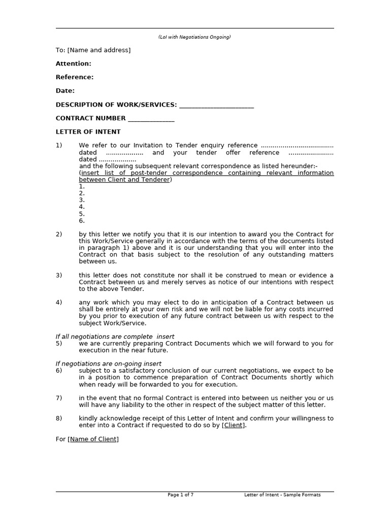 Letter of Intent Template for Contracts | PDF