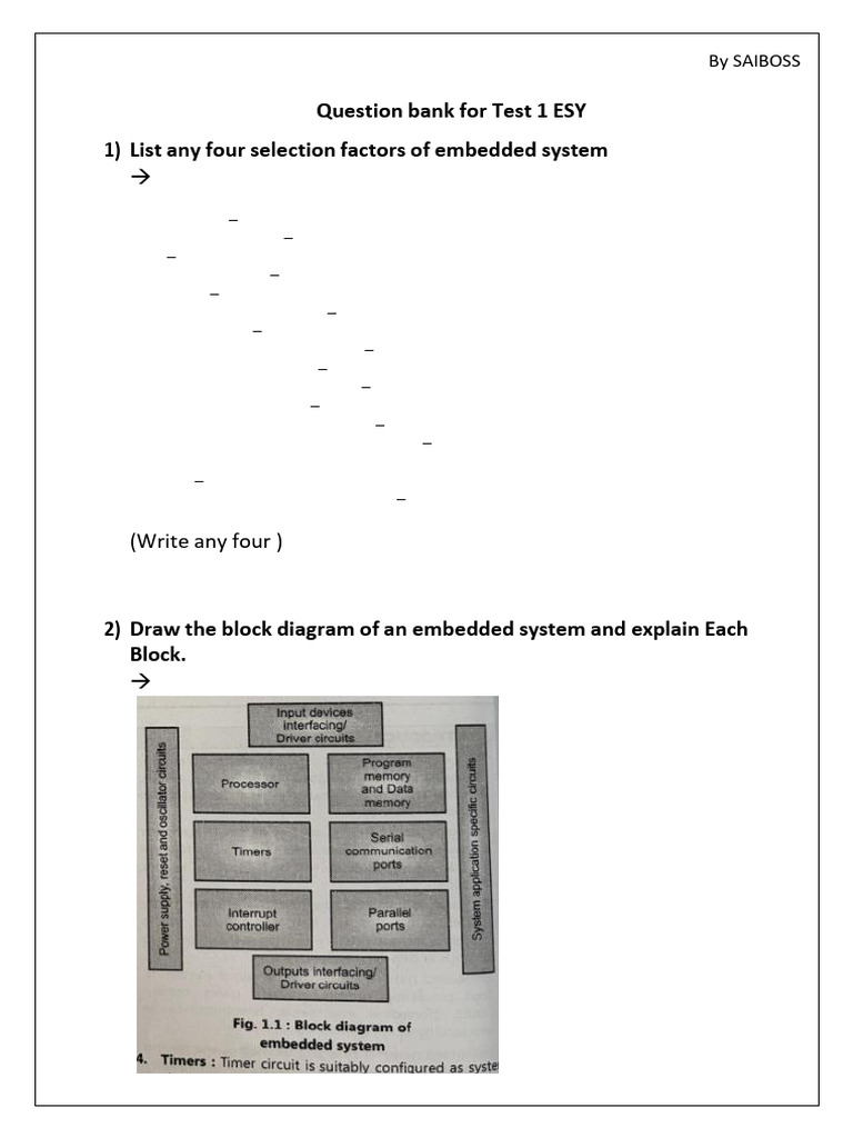 Embedded System Test 1 Question Bank | PDF | Embedded System ...